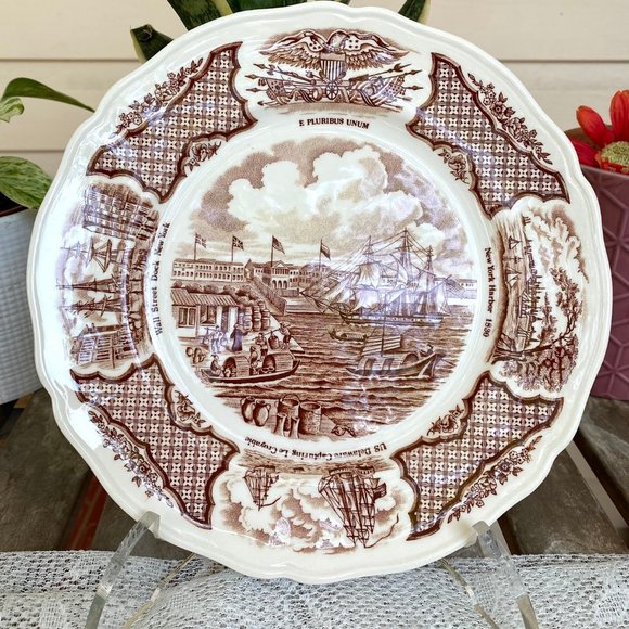 MEAKIN, ALFRED Fair Winds Brown 9" Luncheon/Dinner Plate - Set of 4, Brown Ships - Picture 1 of 7